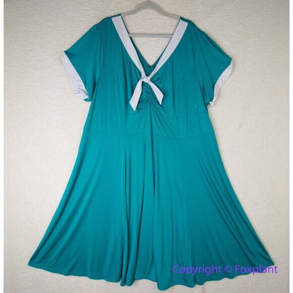 Unique Vintage Gwynnie Bee Contrast Trim Teal Dress, 5X